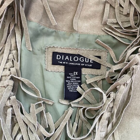 Vintage Dialogue Suede Leather Fringe Open Front Jacket Women's 2X Moss Green - Picture 4 of 8
